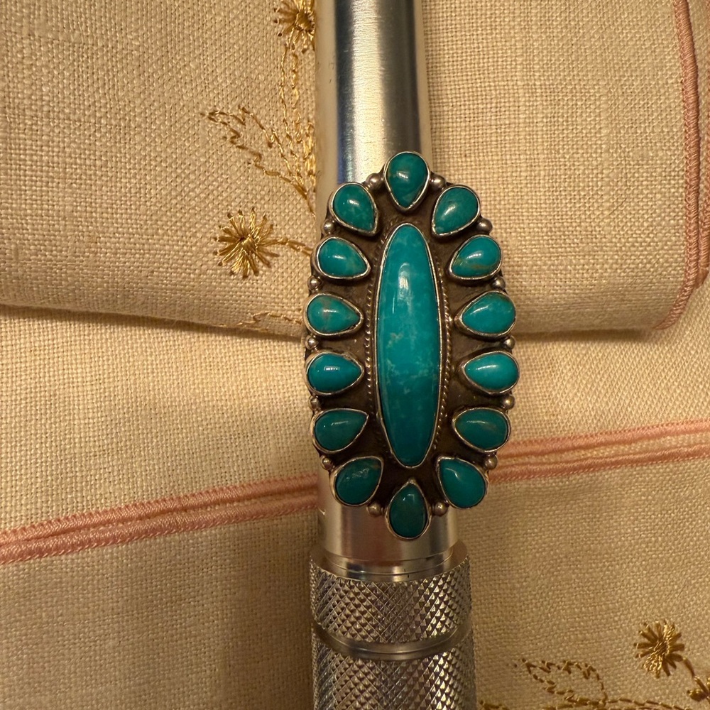 Navajo sterling silver turquoise cluster ring